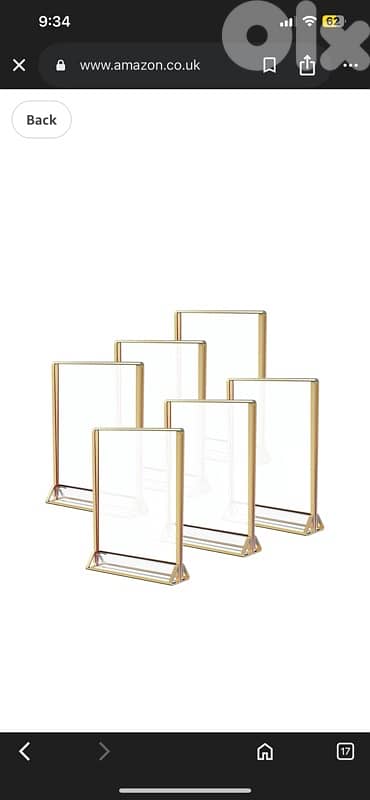 Acrylic Sign Holder 5x7, Wedding Table Numbers, Gold Picture Frame,