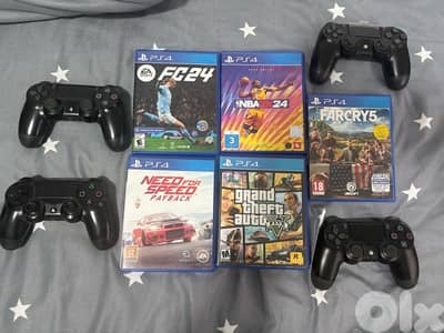 Playstation 4 + 4 controllers+ 5 games