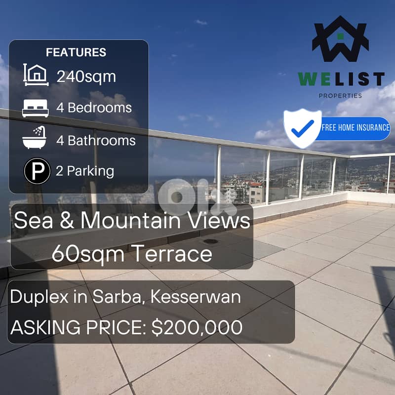 Duplex apartment for sale in Sarba دوبليكس للبيع في صربا 0