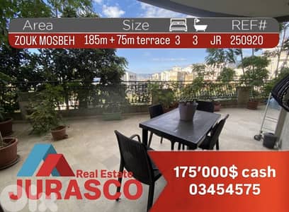 Apartment in Zouk mosbeh 185m + 75m terrace/شقة ذوق مصبح للبيع مع تراس