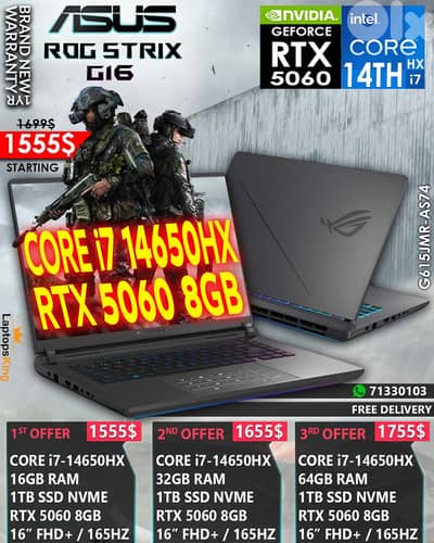 ASUS ROG STRIX G16 G615JMR-AS74 CORE i7-14650HX RTX 5060 16” FHD+ 165H