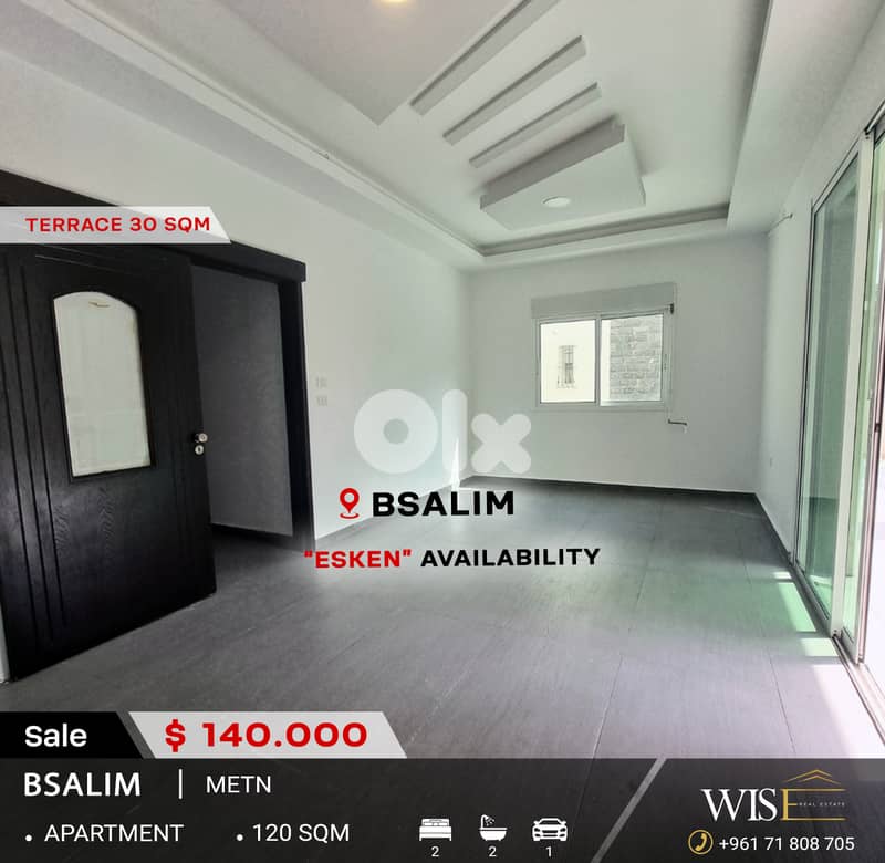 120 SQM Apartment With Terrace for SALE in Bsalim! 0