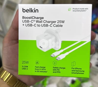 Belkin Boostcharge usb-c wall charger 25w 3 pin + usb-c to usb-c cable