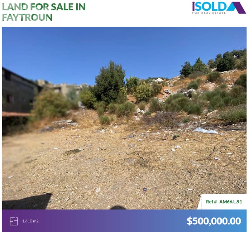 Prime Land with highway Frontage 4Sale in Faytroun-أرض للبيع في فيطرون 0