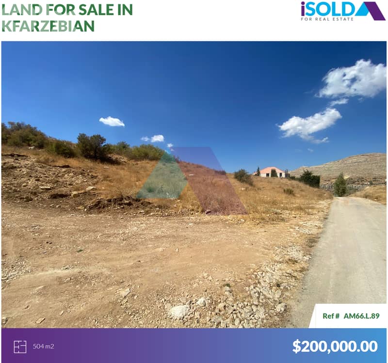 Prime Land +mountain view 4Sale in Kfarzebian- أرض للبيع في كفردبيان 0