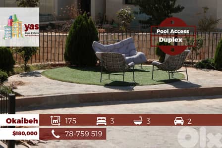 Okaibeh 175m2 | 60m2 Terrace | Duplex | Brand New | Pool Access | ABA