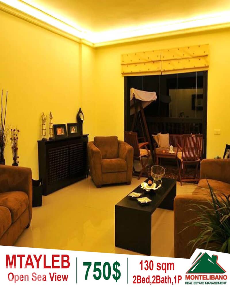 Fully Furnished 130sqm Apartment ForRent in Mtayleb with Open Sea View 0