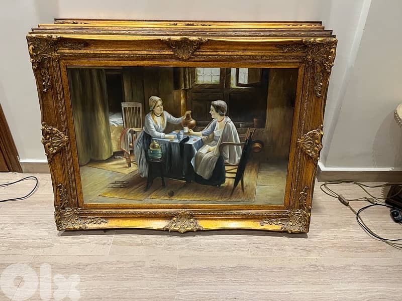 لوحة بإطار خشبي مزخرف (كادر أنتيك). 0