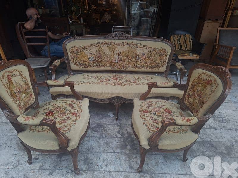 طقم صالون لويس الخامس عشر قماش اوبيسون فرنسي حياكة يد روميو وجوليات 0