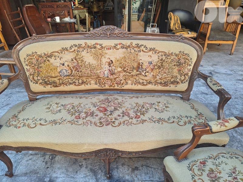 طقم صالون لويس الخامس عشر قماش اوبيسون فرنسي حياكة يد روميو وجوليات 3