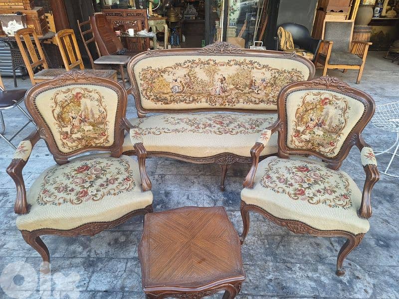 طقم صالون لويس الخامس عشر قماش اوبيسون فرنسي حياكة يد روميو وجوليات 4