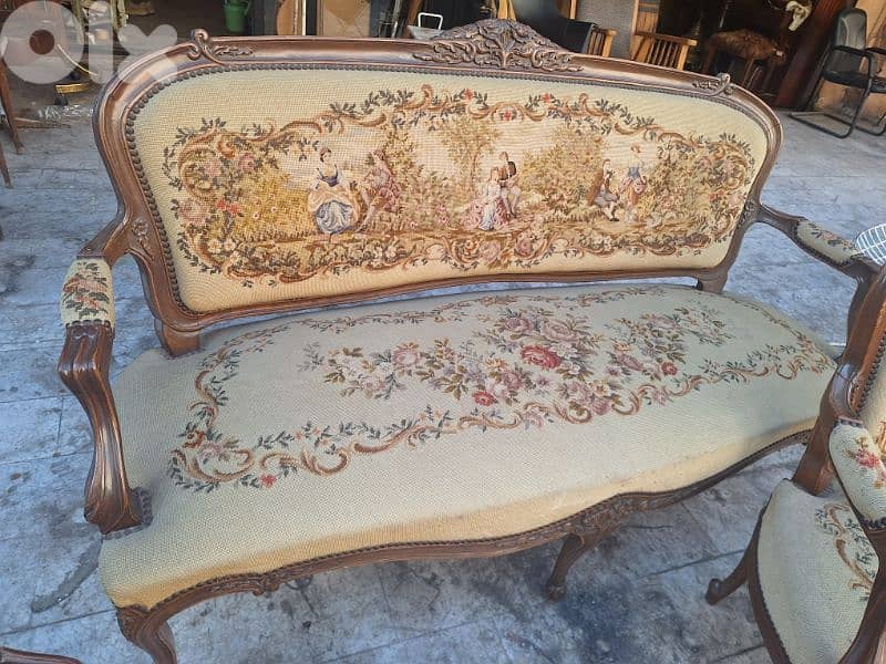 طقم صالون لويس الخامس عشر قماش اوبيسون فرنسي حياكة يد روميو وجوليات 5