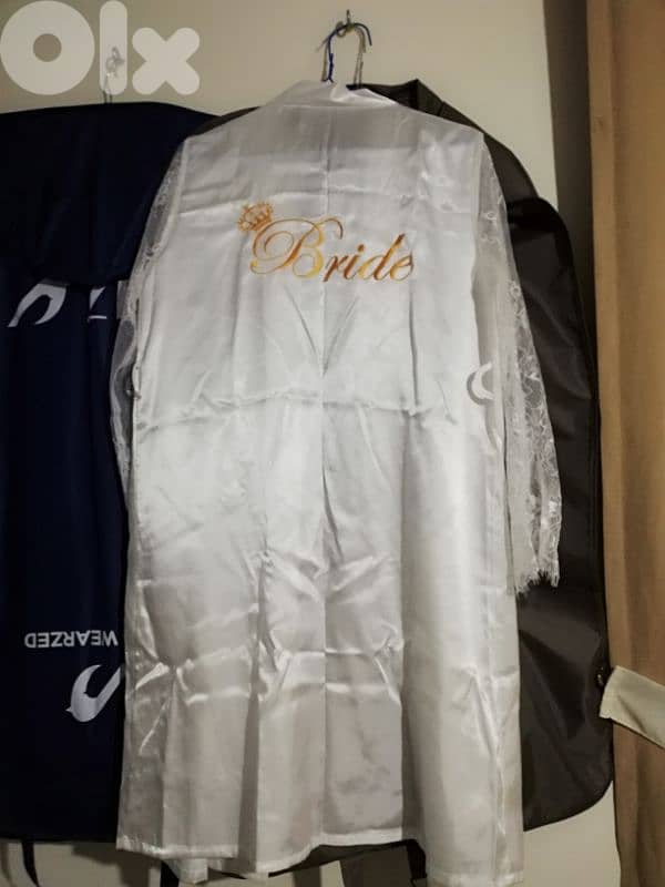 bride to be dress, robe, and accessories 1