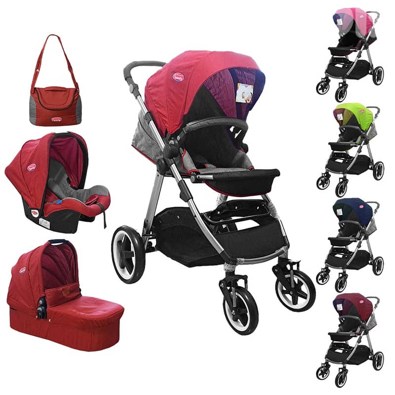 Baby Stroller With Portable Bed Car Seat And Mommy Bag - عربة أطفال 0