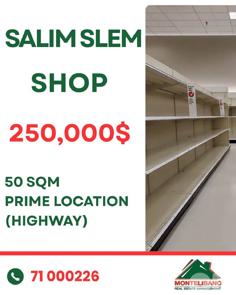 Prime Location (Highway) 50 sqm Shop For Sale in Salim Slem(سليم سلام) 0