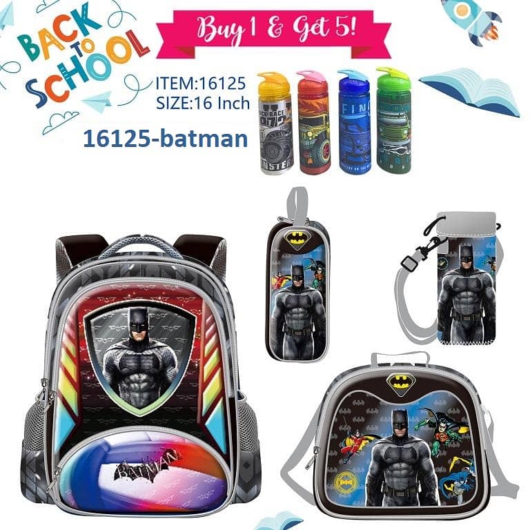 Genius 3D Character Kids School Bag 5 Pcs Set 16"- 16125- حقيبة مدرسية 0