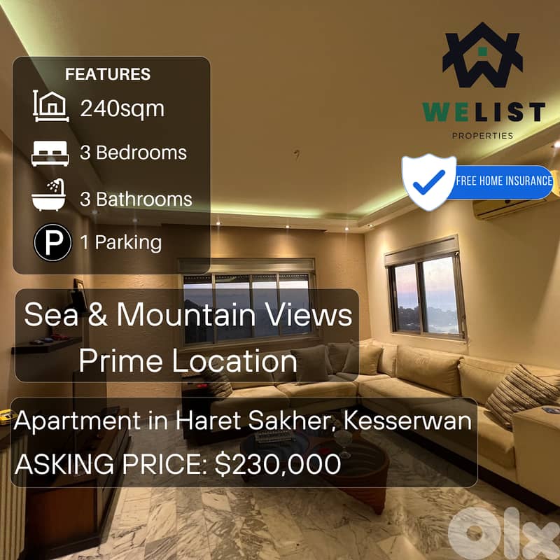 Apartment for sale in Haret Sakher شقة للبيع في حارة صخر 0