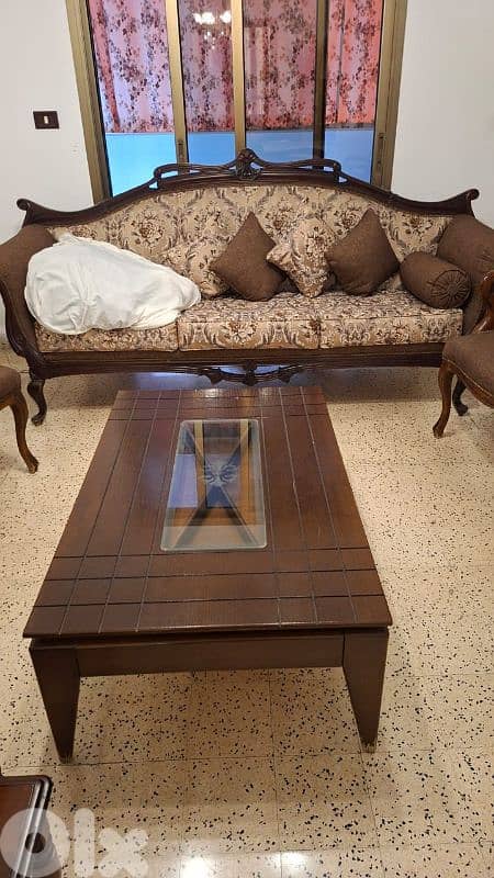 طقم كنبايات شغل توصاية خشب زان خمس قطع وطاولة 0