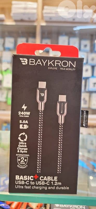 BAYKRON BASIC+ CABLE USB-C TO USB-C 1.2M 240W 5.0A