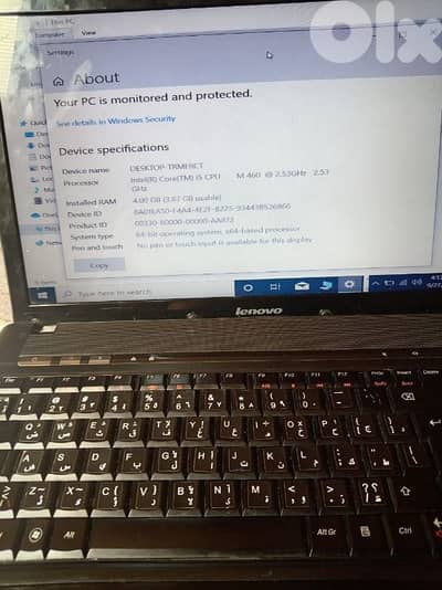 lenovo core i 3 - 380 M  4gb ram ssd 128gb bi 120$