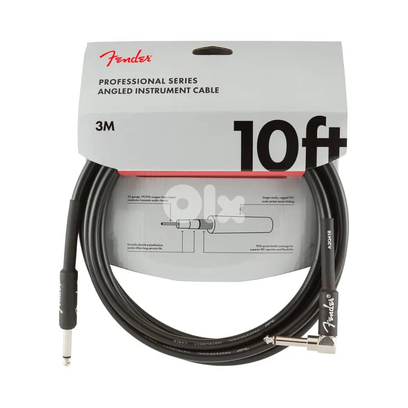 Fender Professional Series Instrument Cable, Straight-Angle, 10', Blac 0