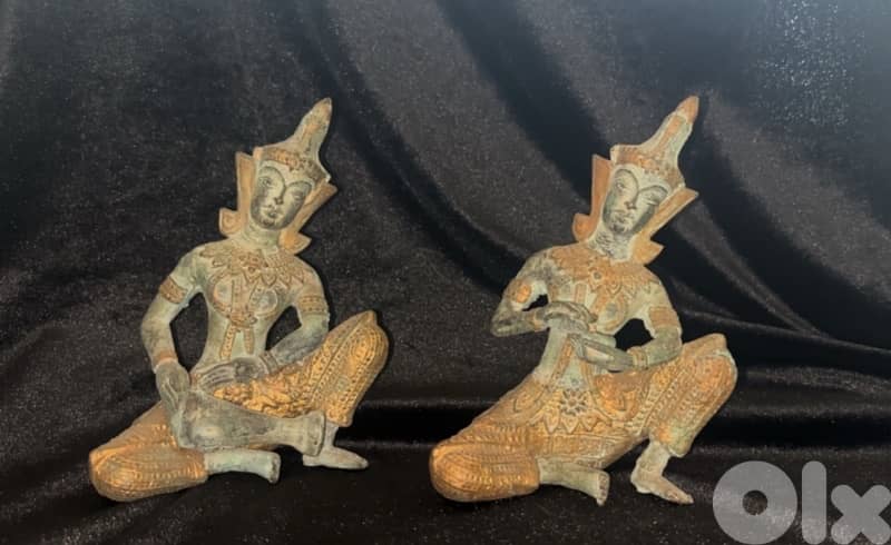 Pair of Vintage Thai Thepphanom Guardian Angel Bronze Statues 0