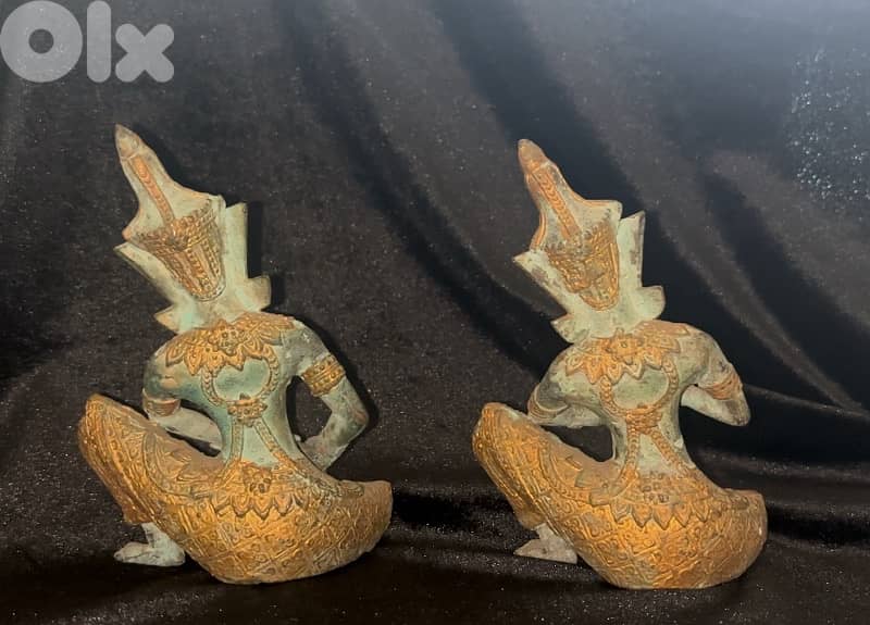 Pair of Vintage Thai Thepphanom Guardian Angel Bronze Statues 1