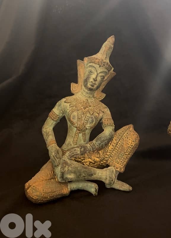 Pair of Vintage Thai Thepphanom Guardian Angel Bronze Statues 2