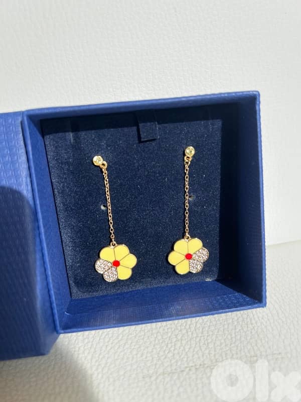 Swarovski Flower Daisy Earrings - Gold Plated - Chain Charm Crystal 0