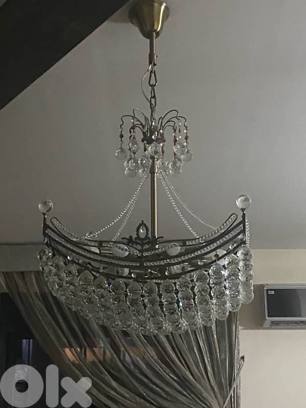2 x Crystal boat shaped Chandelier  and 2 x small wall mount 0