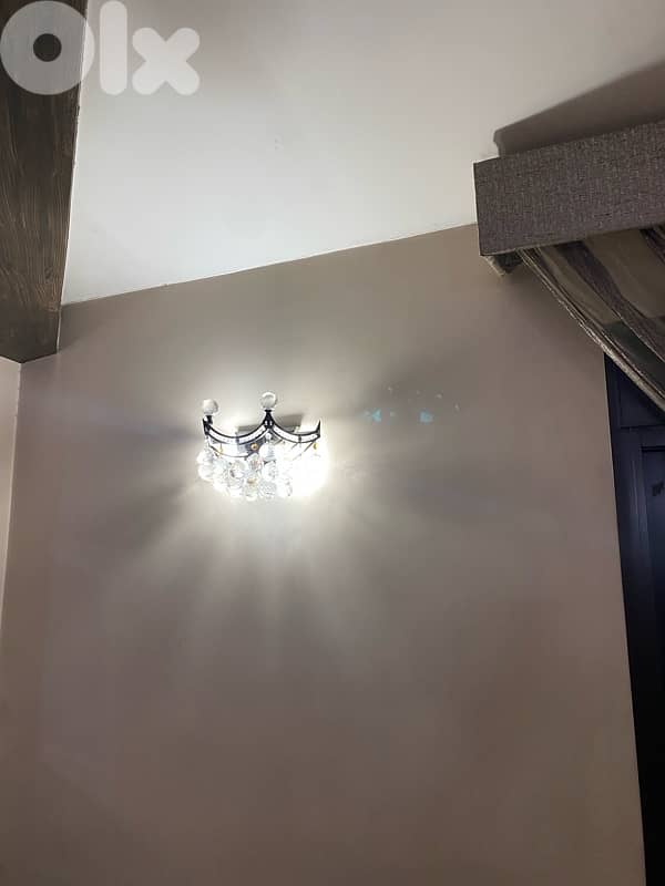 2 x Crystal boat shaped Chandelier  and 2 x small wall mount 1