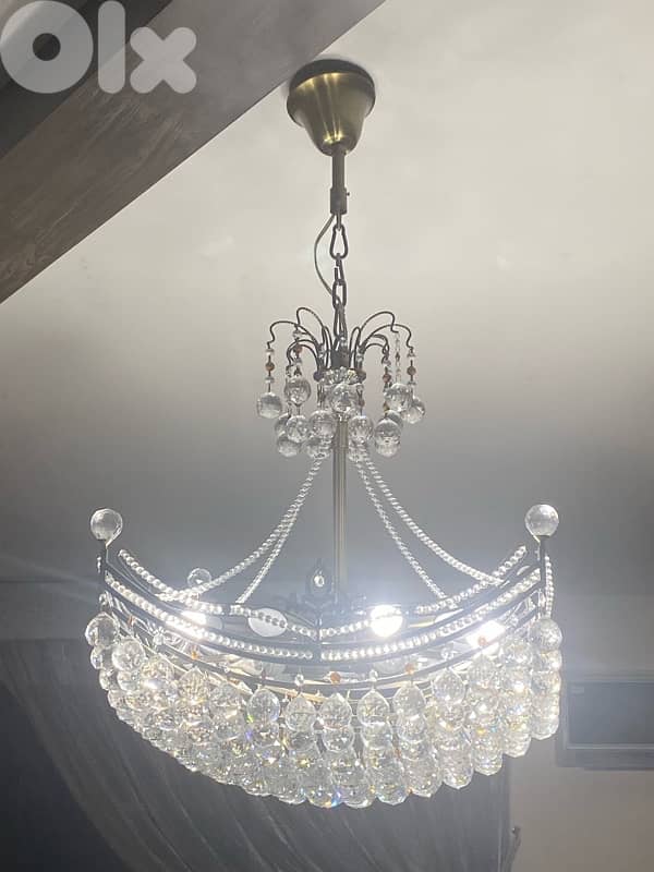 2 x Crystal boat shaped Chandelier  and 2 x small wall mount 2