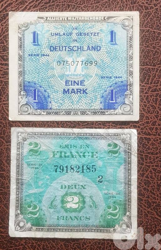 فرنك فرنسي عسكري. و مارك الماني عسكري اصدارون  1944 1