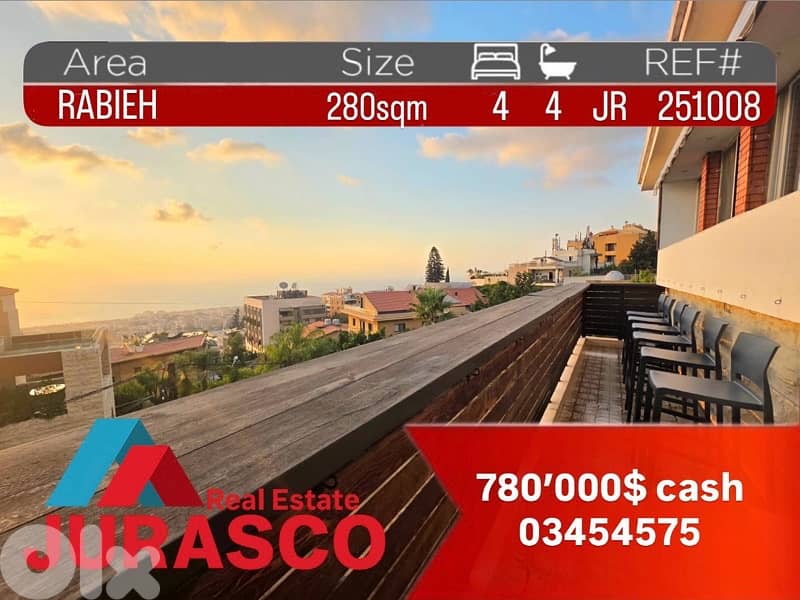 rabieh for sale 280m / شقة للبيع في الرابية ٢٨٠ متر 0