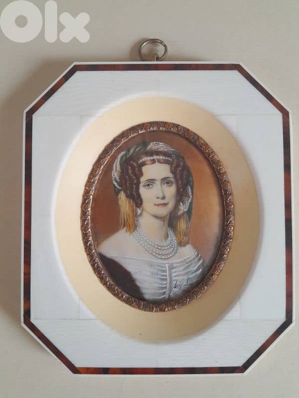 Original,hand portrait,signed Queen of Bavaria,Magnifying glass,Ivory. 1