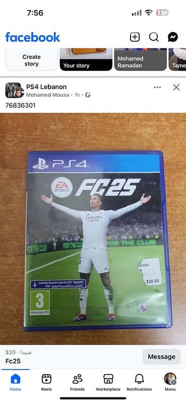 FC25 arabic game ps4 used be 40$ call whatsapp 78892650