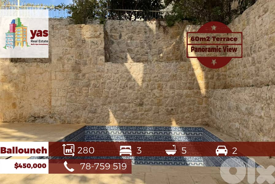 Ballouneh 280m2 | 60m2 Terrace | New | Upgraded | PAnoramic View | GA 0