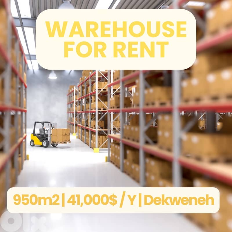JH25-4420 Warehouse 950m2 for rent in Dekweneh, $ 3,400 cash 0