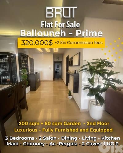luxurious Furnished Apartment in Ballouneh 200 sqm +60 sqm Garden