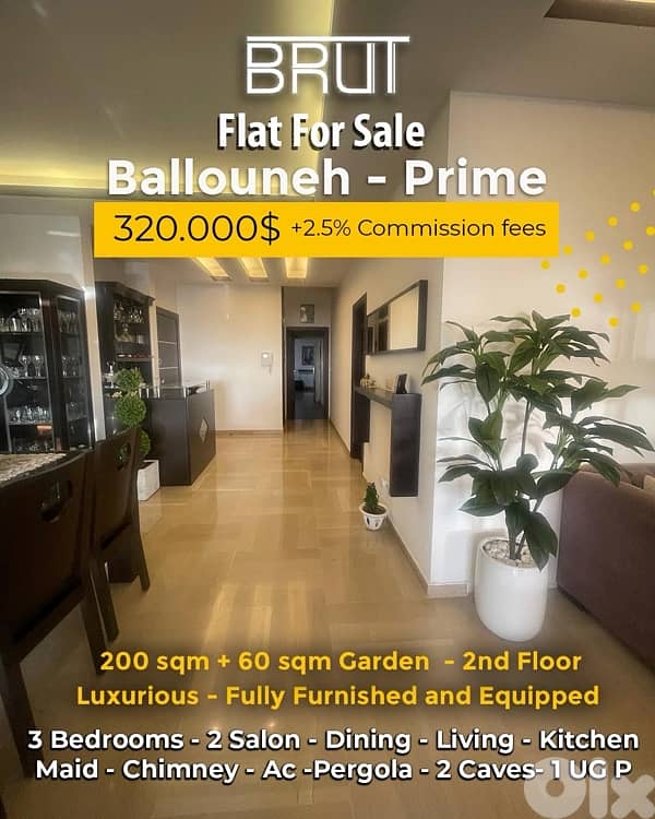 luxurious Furnished Apartment in Ballouneh 200 sqm +60 sqm Garden 0
