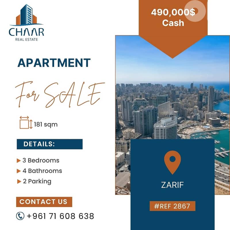Apartment for Sale in Zarif - شقة للبيع في الظريف - #R2867 0