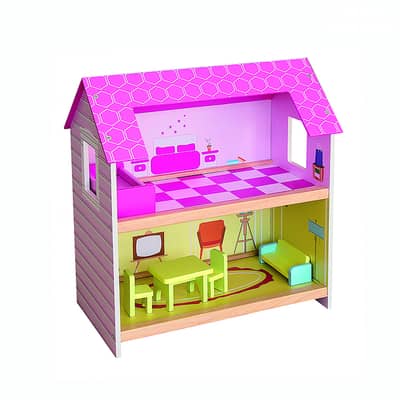 Wooden Princess Doll House With Furniture - منزل دمى الأميرات الخشبي