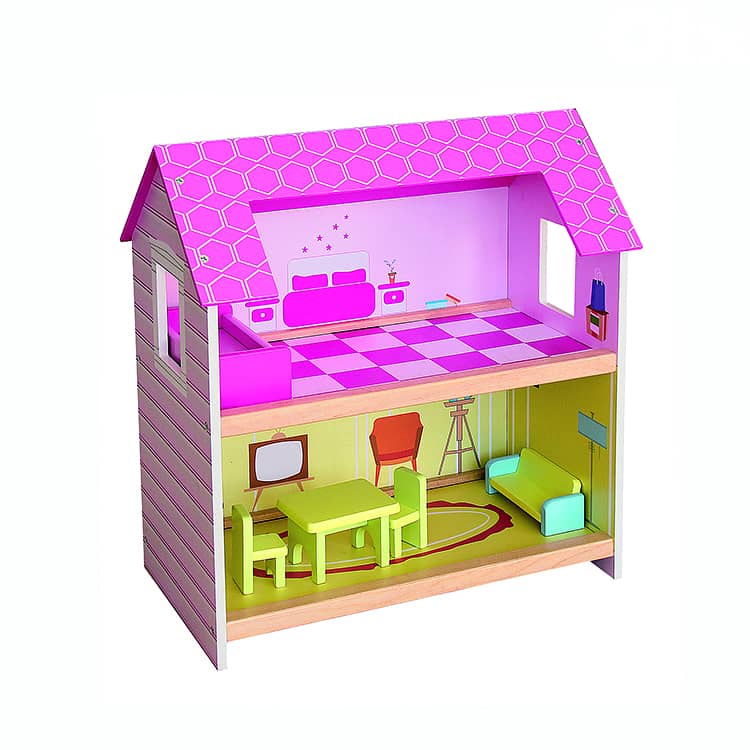 Wooden Princess Doll House With Furniture - منزل دمى الأميرات الخشبي 0