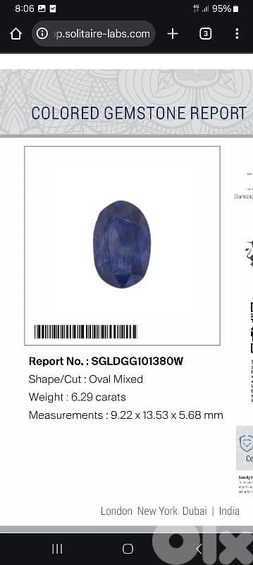 natural sapphire 6.29 ct. 1500$ total 3