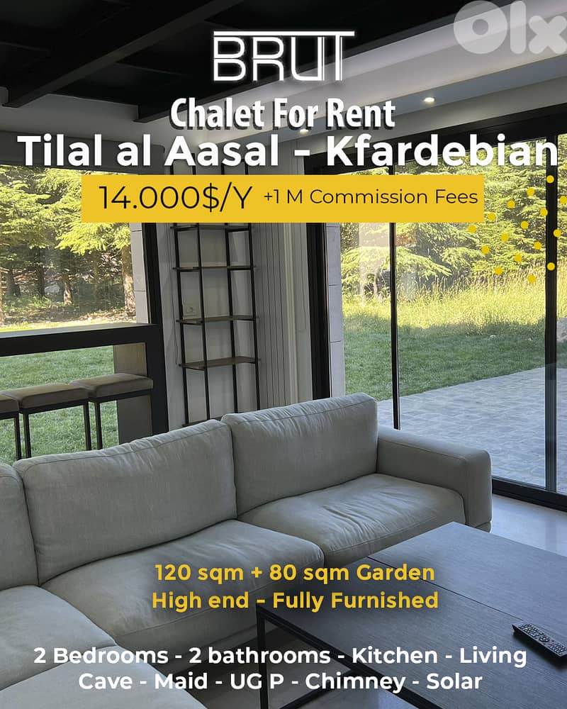 amazing 120 sqm + Garden for Rent in Tilal al Aaasal - Faqra 0