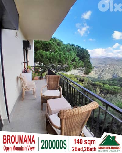 140 sqm Apartment For Sale in Broumana(برمانا) with Open Mountain View