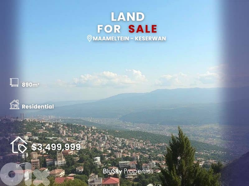 Land For SALE In Maameltein أرض للبيع #CA 0