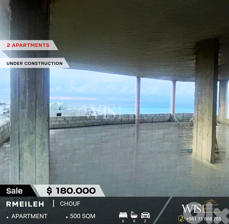 500 SQM (2 Apartments) Under Construction for SALE in Rmeily - Chouf! 0