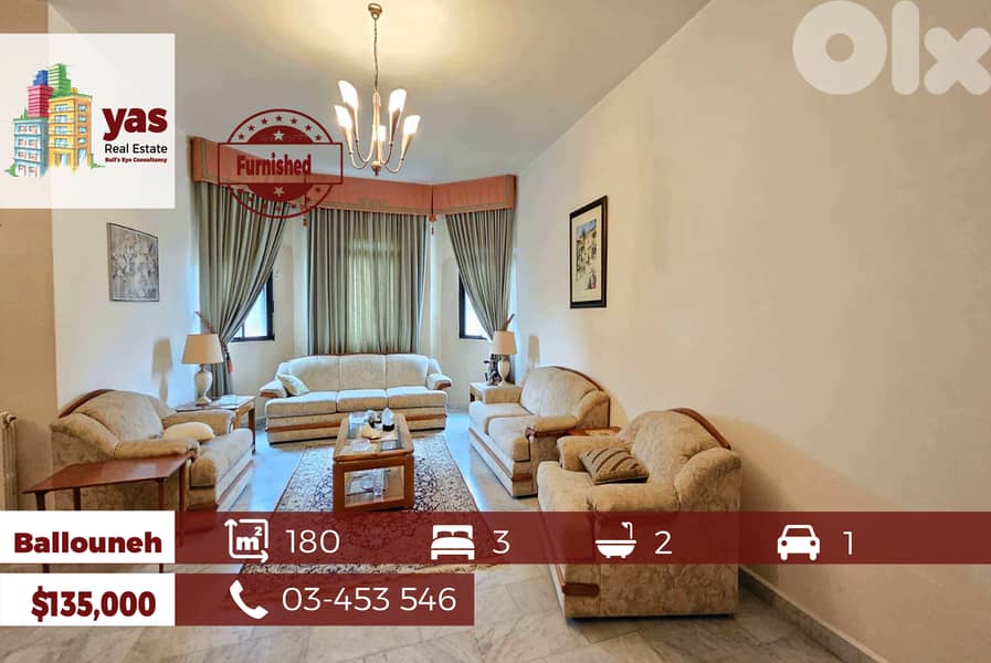 Ballouneh 180m2 | Furnished | Open Mountain View | Prime Location | TO 0