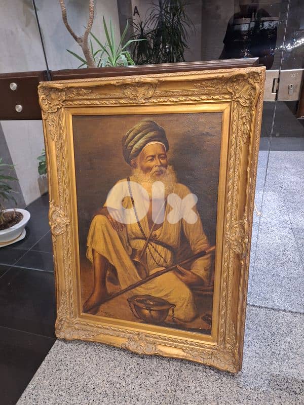 لوحة رسم زيتي شرقي انتيك رائعة جدا ومميزة مع كادر خشب 0
